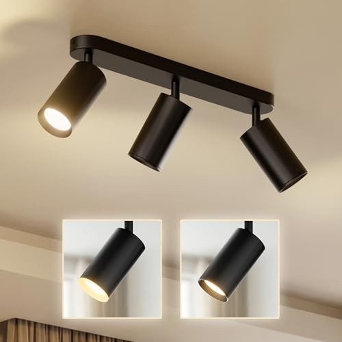 Scandinavian home Deckenstrahler 3-flammig - GU10 Deckenlampe Küche 360° Schwenkbar, Blendfrei, Flach - Flurlampe Decke, Küchenlampe, Spots Deckenleuchte Küche Lampen - Matt Schwarz, Ohne Leuchtmittel