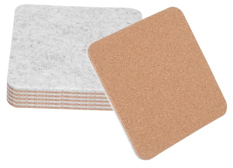QUARKZMAN 6 Piezas Posavasos de Fieltro y Corcho para Bebidas 4 Pulgadas Posavasos de Corcho con Lado de Fieltro para Protección de Mesas en Interiores y Exteriores, (Cuadrados, Blancos)