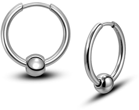 Soul-Cats Stainless Steel Hoop Earrings Silver - Unisex Folding Hoop Earrings with Removable Ball -