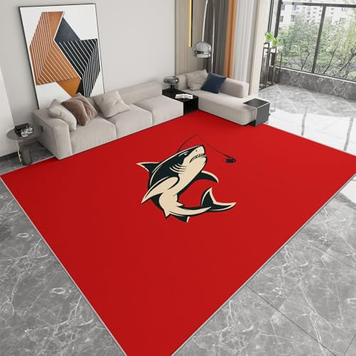 Generico 120 x 180 cm Tappeto Camera Da Letto, Canna Da Pesca Astratta Tappeto Soggiorno Pelo Corto Rosso, Morbido Antiscivolo Tappeti Salotto Camera da Letto Home Decor