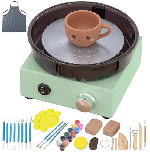 Mini Tornio per Ceramica tornio per ceramica bambini kit ceramica Macchina Elettrica per Ceramica Vassoio Rimovibile， Kit con 25 Strumenti per Scultura，Macchina Ceramica DIY per Principianti