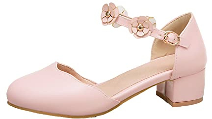 YIzdegg Prinsessskor flicka: Klackskor rund tåhätta klädskor med klack bröllopsskor ankle-Strap högklackade skor eleganta ballerina singel skor andningsbara klädskor