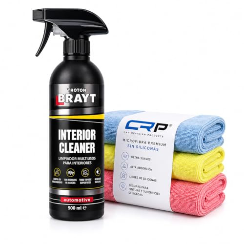 CEPISA Limpiador Interior Coche 500 ml + 3 Bayetas Microfibra | Salpicadero, Plásticos, Vinilo, Goma y Pantallas | Limpieza Interior Profesional | BRAYT by