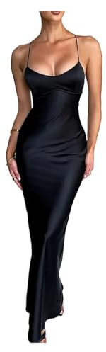 USOHJZ Sexig satin rygglös snörning klänning damer hals smal bodycon klänningar elegant sidenklänning party wear