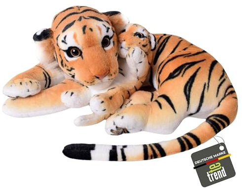 TE-Trend 2in1 XL Plüsch Tiger Tigerbaby Raubkatze Kuscheltier Großkatze liegend 60cm Stofftier braun getigert