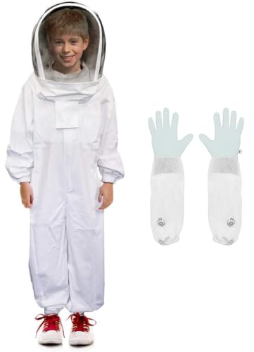 Luwint Kids Beekeeping Suits - Ventilated Bee Beekeeper Suit with Gloves and Self Supporting Veil Hood for Children (4'7''-4'11'' Height)