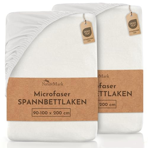 NatureMark Mikrofaser SPANNBETTLAKEN 2er Pack zum Sparpreis! viele Größen und Farben Markenware (Bettlaken 90 x 200 cm - 100 x 200 cm - Creme/Natur