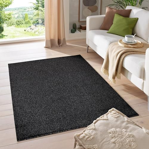 HomebyHome Kurzflor Teppich Wohnzimmer 160x230 cm Anthrazit - Modern Gabbeh-Look Teppich Extra Weich, Pflegeleicht und Langlebig - Ideal für Schlafzimmer, Küche und Esszimmer