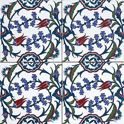 Cerames Pinar - Rivestimenti turchi colorati, 1 confezione - 0,48m2 (12 pezzi), piastrelle in ceramica Iznik con motivo, 20x20, ideali per la cucina o il bagno.