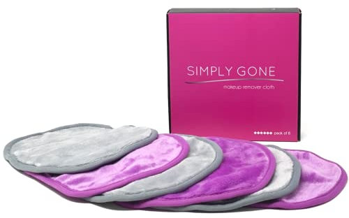 Simply Gone Mini Makeup Remover Cloths | Reusable Microfibre Makeup Remover Pads Ideal for Sensitive Skin. (Purple & Grey – 6 Pack)