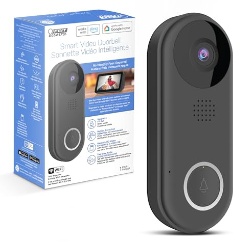 Feit Electric Doorbell Camera, 2.4 GHz WiFi, No Hub, Two-Way Audio, Motion Detection, Night Vision, 1080p HD, Micro SD Card Storage, Wireless Chime Included, Hardwired, CAM/Door/WiFi