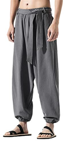 Hanf-Tai-Hose, traditionelle Nese-Kleidung für Herren, orientalische Kleidung, japanische Mode, Herren, Baggyhose, grau, Kung-Fu-Hose, Größe 5XL
