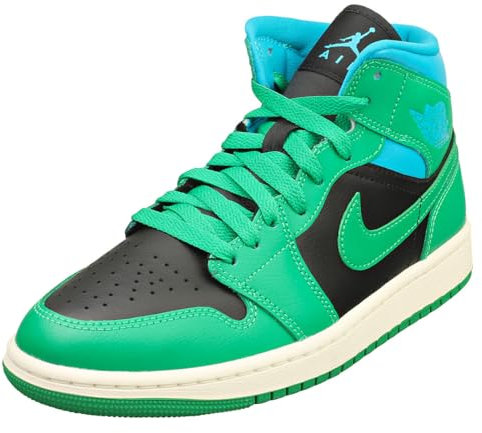 NIKE Jordan Damen WMNS Air Jordan 1 MID SE DO6699 200, Schwarz/Lucky Green-Aquatone, 39 EU