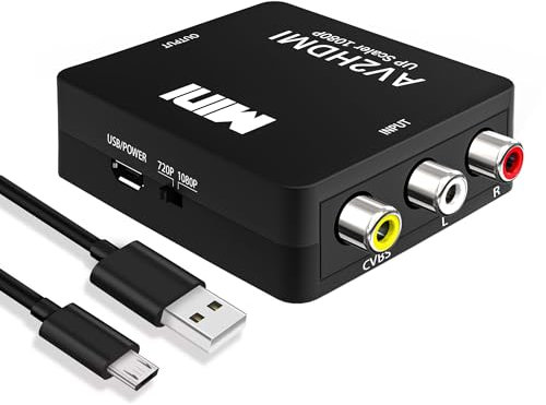 RCA zu HDMI Adapter AV zu HDMI Converter - 1080P Mini RCA Composite CVBS Video Audio Konverter Adapter mit PAL/NTSC, HDMI zu AV&RCA Konverter für TV/PC/STB/Xbox VHS/VCR/DVD/PS3/PS2/PS1