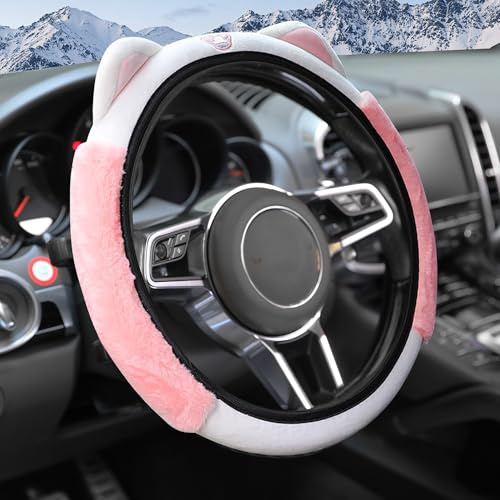 Flaconi Coprivolante per Auto,Coprivolante Universale,Copristerzo per Donna,Copri Sterzo Antiscivolo,Morbido Elastico Copri Volante per Auto,Adatto alla Maggior Parte di Auto,SUV,Berline(Rosa)