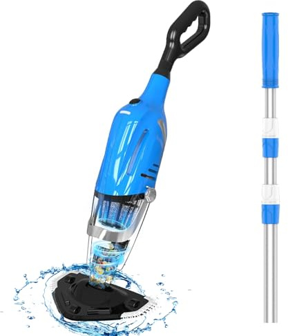 PoolyPoly 2026 Poolsauger mit Akku, Pool Bodensauger Handsauger Kabellos, 80 Minuten Laufzeit Elektrisch Pool Staubsauger mit Teleskopstange, Poolreiniger für Spas, Whirlpools, Pools, Blau