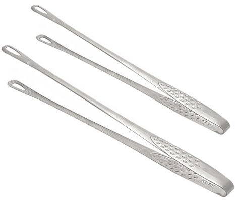 Pincettes de Cuisine Acier Inoxydable, 2 Pcs 24 et 28cm Pinces Precision, Pinces de Chef avec Embouts Antidérapants, Pinces Longue pour Barbecue, Salade