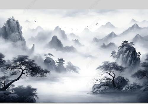 Papel tapiz fotográfico Paisaje natural del lago de montaña nevado Papel tapiz no tejido Mural de pared para sala de estar o dormitorio 200CM(Ancho) x140CM(Alto)