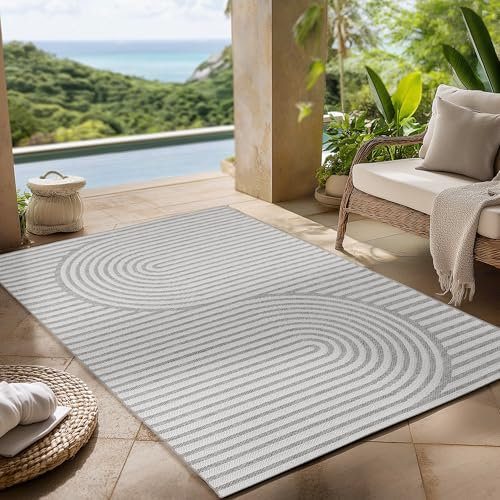 Carpettex Outdoor Teppich wetterfest Grau 120x170 cm, UV-beständig, ideal für Küche, Balkon, Terrasse, Garten auch Wohnzimmer und Esszimmer, Skandinavisches Boho-Design, Pflegeleicht