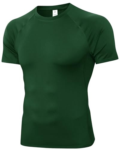 Yuerlian Compression Shirt for Men Short Sleeve Running Gym Quick Dry Top | Crewneck T-Shirt,Breathable,Lightweight,Highly Elastic,Sports Undershirts,Athletic,Training,Cycling,Workout,Hiking
