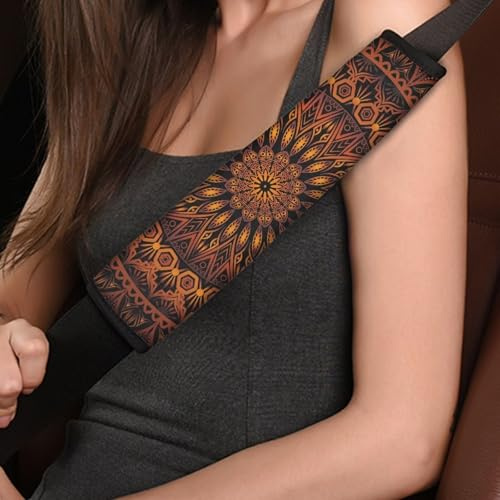 DBBXHZJY Orange Mandala Car Seat Belt Cover Seatbelt Pads,All Season Universal Trendy Shoulder Strap Pads Padding for Vehicle/Backpack,Set of 2