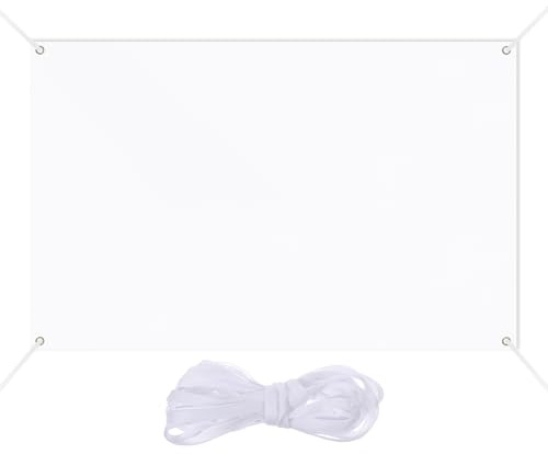 Larrel Grande bannière vierge blanche de 180 x 110 cm à peindre avec corde à suspendre - Bannière personnalisée pour anniversaire, fête, bricolage, peinture, panneaux muraux d'extérieur