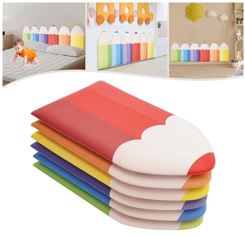 Pannelli da Parete Imbottiti per Bambini, Forma di Matita Adesivi Murali Anti-Collisione PU Imbottitura Autoadesiva 3D Testiera Cuscino da Parete, per Camera da Letto, Camera dei Bambini