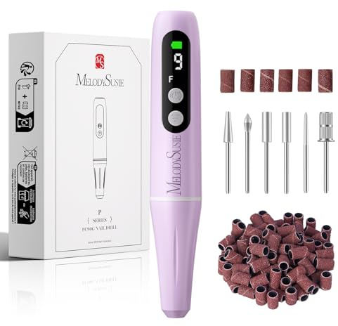 MelodySusie PC90G Ponceuse pour Ongles, Ponceuse Ongle Rechargeable 20000 tr/min, Lime à Ongle Electrique Sans Fil avec affichage LED, Portable Kit de Manucure Pédicure (Violet)