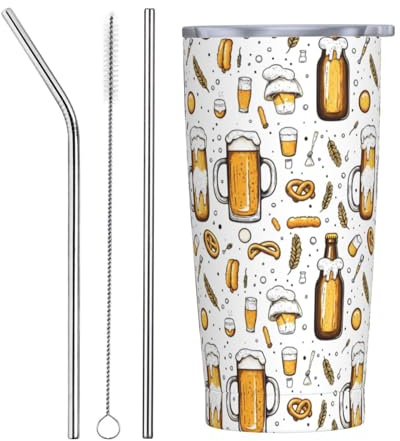 Vaso de cerveza con estampado de trigo burbujeante con tapa y popote, vasos aislados de acero inoxidable de 20 onzas, vaso de café personalizado para viaje, botella de agua