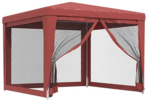 Tonnelle de Jardin, Tente de Réception Pavillon Barnum de Jardin avec 4 parois latérales en Maille Rouge 3x3m PEHD