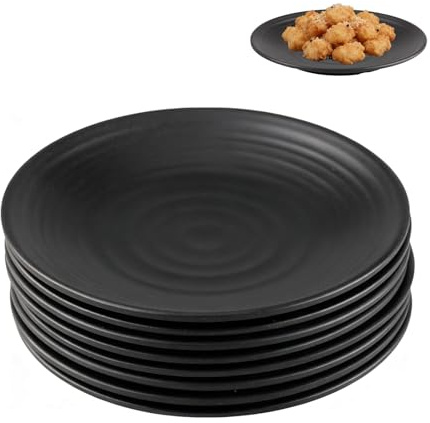 WakiHong Juego de 8 piezas de platos negros 15 * 15 * 1.8 cm Juego de platos de gres mate, platos para pasteles, vajilla para desayuno, almuerzo, café y cena, pasteles, pan, ensalada, aperitivos