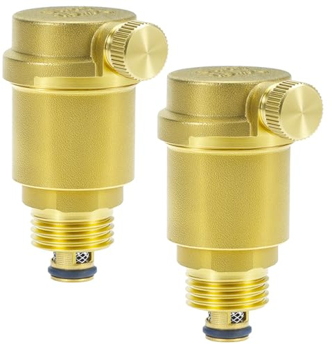QWORK® 2 piezas ventilación automática DN15 G1/2, válvula de purga de aire de latón para sistemas de escape y aires acondicionados