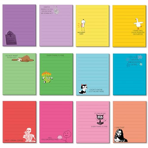 Wonninek Funny Sticky Note, 12Pads 7.6 x 10cm Novelty | Appropriate Viscosity, Value Set, Office Supplies Gifts for Men Women Friends Co-Workers Boss