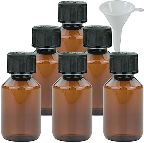 Viva-Haushaltswaren – 6 X Marrone Laboratorio Bottiglia da 100 ML in Plastica (Pet), farmacia bottiglia, veral bottiglia con imbuto