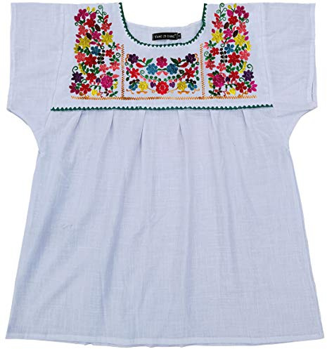 YZXDORWJ White Mexican Embroidered Blouse Women Cotton Floral Shirt for Cinco de Mayo Fiesta Summer Beach Vacation Boho Tops (3XL, 290W)