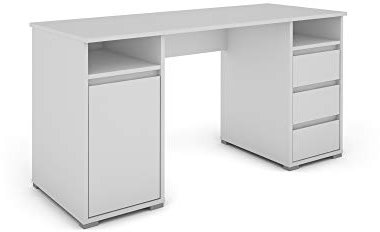 byLIVING Schreibtisch LOBO / Arbeits-Tisch in Weiß / Computer-Tisch mit 3 Schubladen, 1 Tür und 2 offenen Fächern / große Arbeits-Fläche 138 x 55cm / Bürotisch / 138x75x55 cm (BxHxT)