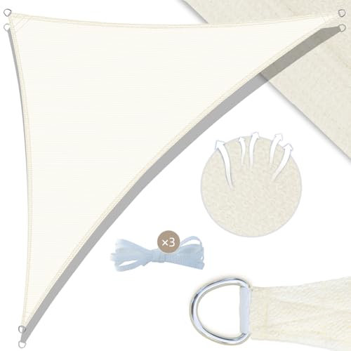 UMI Toldo Vela 3x3x4,25m Triangular Protección Rayos UV HDPE Transpirable Resistente Toldos Exterior Terraza para Patio Jardín-Crema