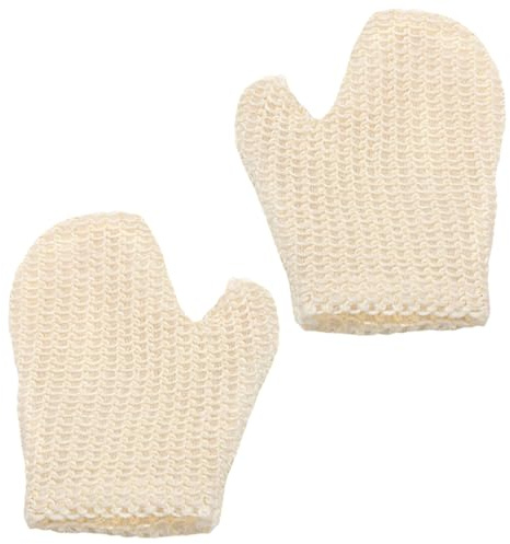 Angoily 2Pcs Exfoliating Bath Gloves Sisal Body Scrubber Scrubbing Glove Bath Mitts Dead Skin Cell Remover Gloves