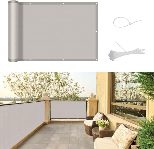 SUNNY GUARD Balkon Sichtschutz Wetterfest 100x600cm Balkonverkleidung Balkonabdeckung Balkonumspannung UV-Schutz Windschutz mit Kabelbinder,Taupe
