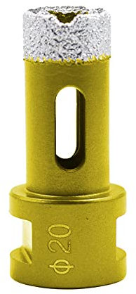 Bastros de perforación de diamantes de 2 piezas, broca de baldosas de sierra de taladro de núcleo de núcleo hueco M14 para cerámica, vidrio, mármol, granito, perforación seca de 20 mm de oro de 20 mm