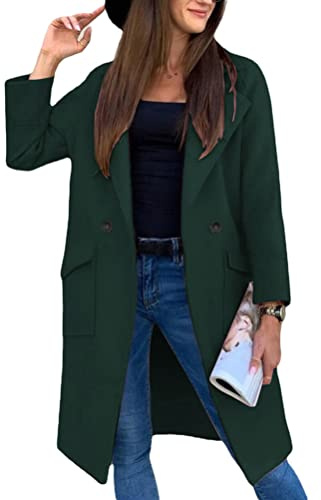 Onsoyours Femme Manteau à Col Montant Blazer Jacket Trench Coat Bouton de Mode Long Veste OL Vintage Chaud Manches Longues en Laine Cardigan Blouson Automne Hiver B Vert L