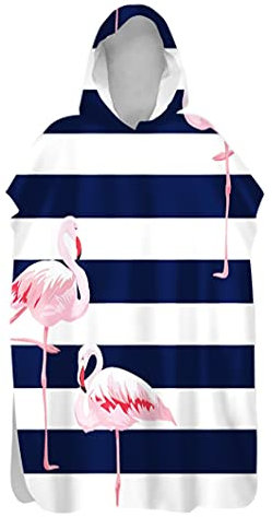 Hiseng Badeponcho für Kinder Erwachsene, Flamingo Drucken Bademantel Weich Badetuch Mikrofaser Schnelltrocknend Surf Poncho Schwimmen Strand Poncho mit Kapuze (Streifen,60x110cm)