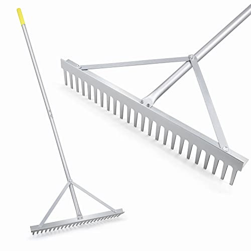 Colwelt Râteau paysager en aluminium – 24 dents / tête de 61 cm, râteau de tamisage pour l'entretien de la plage et de la pelouse avec poignée de 172,7 cm