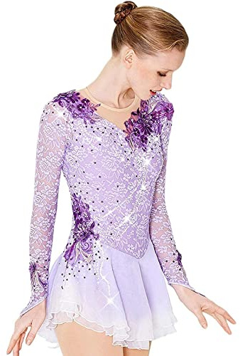 ZEDDG Ragazze Donne Abito da Pattinaggio Artistico Professionale Body da Ginnastica Vestito da Pattinaggio Artistico Costume da Gara di Pattinaggio,Elasticizzato,Fatto a Mano,Purple- Child 12