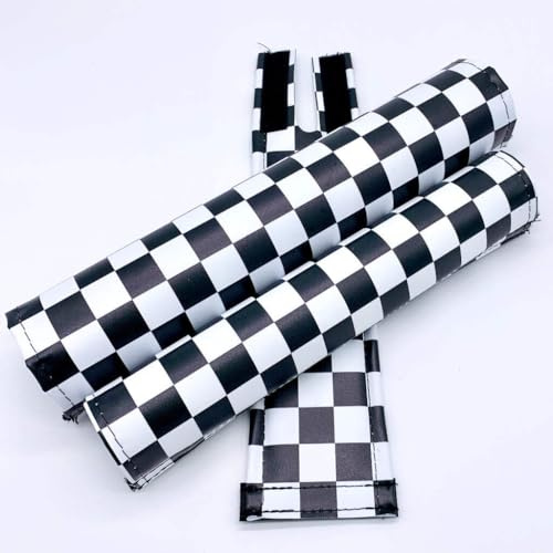 Classic Checkers BMX Pad Sets - Extra Wide Bar Pad (for Cruiser Style Handlebars) Black and White 1.5 top Tube Diameter