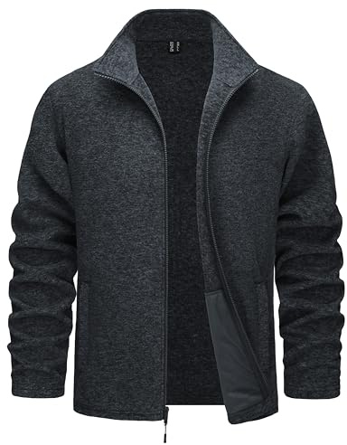 TACVASEN Men's Fleece Jackets Warm Casual Stylish Cardigan Zip Sweater Lightweight Winter Coats with Pockets Black XL