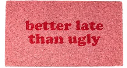 Fisura – Original dirt trapper door mats indoor & outdoor better late than ugly , entrance door mat, Non Slip door mat with PVC Base made of coconut fiber, Hand-Painted, 70cm x 40cm (pink)