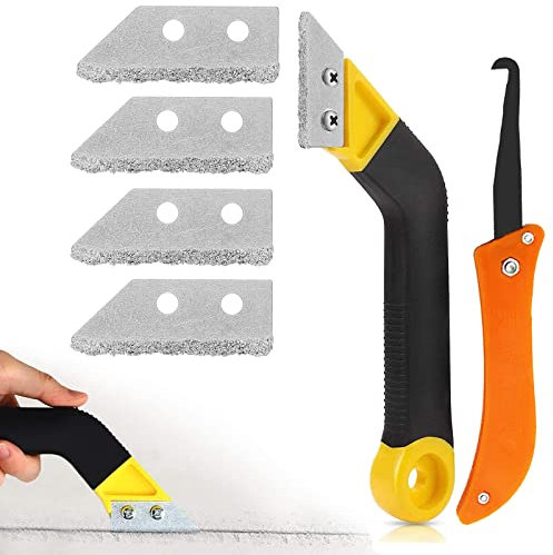 Carreuty Fugenentferner Werkzeug, Fugenkratzer Fliesen Fliesenfugen Handsäge, abgewinkelter Fugenreiniger, mit 6 Ersatzklingen für die Fliesenreinigung Die Reinigung Bodenfliesen Badezimmer, Küche