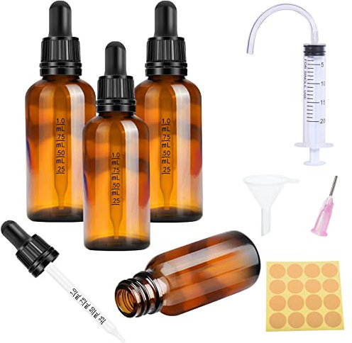 Nuts OT nuts Brown Glass 30ml Dropper Bottles Dropper Pipettes 4pcs Eye Droppers Amber with 5 Auxiliary Accessories Suitable for Essential Oils Massage Perfumery Aromatherapy Laboratory