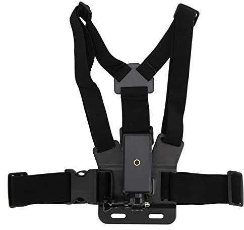 Adjustable Cellphone Selfie Chest Mount Harness Strap with Cell Phone Clip Holder, Hands Free Shooting, Detachable Stand, for Skiing, Biking